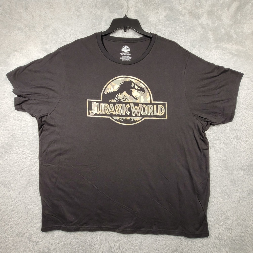 Jurassic World Shirt Mens 3XL Graphic Tee Gray Dinosaur Movie Black Camo‎
